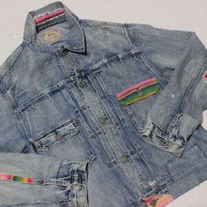Men BTS Jimin Ralph Lauren Repaired Patchwork Southwestern Denim Trucker Jacket